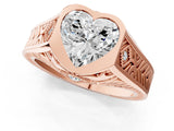 Rose gold Hexagonal Bezel Heart Diamond Engraved Band Prong Ring_27
