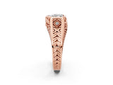 Rose gold Hexagonal Bezel Heart Diamond Engraved Band Prong Ring_28