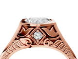 Rose gold Hexagonal Bezel Heart Diamond Engraved Band Prong Ring_30