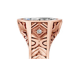 Rose gold Hexagonal Bezel Marquise Diamond Engraved Band Prong Ring_11