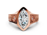 Rose gold Hexagonal Bezel Marquise Diamond Engraved Band Prong Ring_6