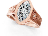 Rose gold Hexagonal Bezel Marquise Diamond Engraved Band Prong Ring_7