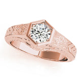 Rose gold Hexagonal Bezel Marquise Diamond Engraved Band Ring