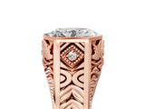 Rose gold Hexagonal Bezel Oval Diamond Engraved Band Prong Ring_11