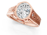 Rose gold Hexagonal Bezel Oval Diamond Engraved Band Prong Ring_7