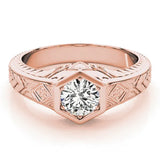 Rose gold Hexagonal Bezel Oval Diamond Engraved Band Ring 1