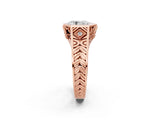 Rose gold Hexagonal Bezel Pear Diamond Engraved Band Prong Ring_16