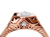 Rose gold Hexagonal Bezel Pear Diamond Engraved Band Prong Ring_18