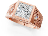 Rose gold Hexagonal Bezel Princess Diamond Engraved Band Prong Ring_15