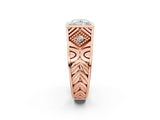 Rose gold Hexagonal Bezel Princess Diamond Engraved Band Prong Ring_16