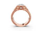 Rose gold Hexagonal Bezel Princess Diamond Engraved Band Prong Ring_17