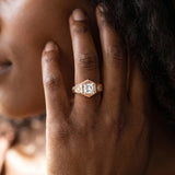 Rose gold Hexagonal Bezel Princess Diamond Engraved Band Prong Ring_8