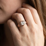 Rose gold Hexagonal Bezel Princess Diamond Engraved Band Ring_8