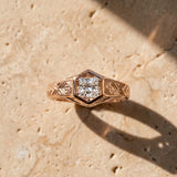 Rose gold Hexagonal Bezel Princess Diamond Engraved Band Ring_9