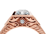 Rose gold Hexagonal Bezel Radiant Diamond Engraved Band Prong Ring_10