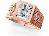 Rose gold Hexagonal Bezel Radiant Diamond Engraved Band Prong Ring_7