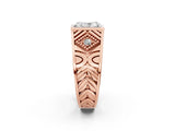 Rose gold Hexagonal Bezel Radiant Diamond Engraved Band Prong Ring_8