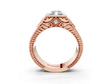 Rose gold Hexagonal Bezel Radiant Diamond Engraved Band Prong Ring_9
