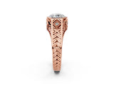 Rose gold Hexagonal Bezel Round Diamond Engraved Band Prong Ring_16