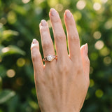 Rose gold Hexagonal Bezel Round Diamond Engraved Band Prong Ring_21