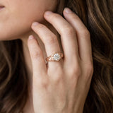 Rose gold Hexagonal Bezel Round Diamond Engraved Band Prong Ring_23