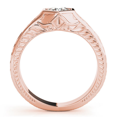 Rose gold Hexagonal Bezel Round Diamond Engraved Band Ring 1
