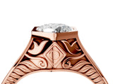 Rose gold Hexagonal Bezel Round Diamond Engraved Band Ring_10