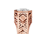 Rose gold Hexagonal Bezel Round Diamond Engraved Band Ring_11