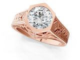 Rose gold Hexagonal Bezel Round Diamond Engraved Band Ring_7