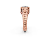 Rose gold Hexagonal Bezel Round Diamond Engraved Band Ring_8