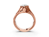 Rose gold Hexagonal Bezel Round Diamond Engraved Band Ring_9