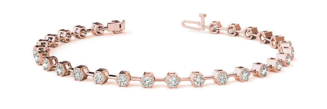 Rose gold Hexagonal Bezel Round Diamond Tennis Bracelet with Open Link Band