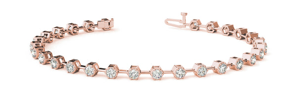 Rose gold Hexagonal Bezel Round Diamond Tennis Bracelet with Open Link Band