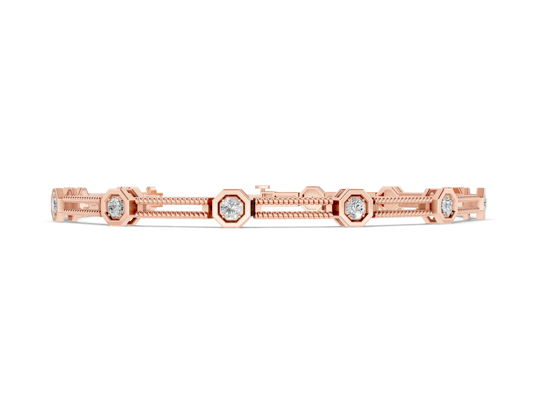 Rose gold Hexagonal Diamond Tennis Bracelet with Bezel Setting and Rope Band_14