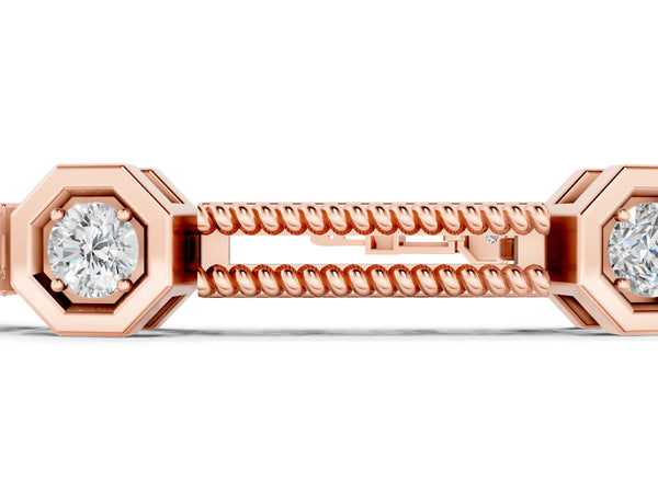 Rose gold Hexagonal Diamond Tennis Bracelet with Bezel Setting and Rope Band