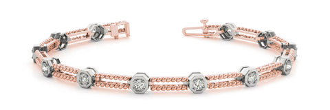 Rose gold Hexagonal Diamond Tennis Bracelet with Bezel Setting and Rope Band