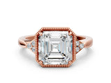 Rose gold Hexagonal Halo Asscher Cut Diamond Solitaire with Pavé Band and Four-Prong Setting_3