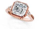 Rose gold Hexagonal Halo Asscher Cut Diamond Solitaire with Pavé Band and Four-Prong Setting_4