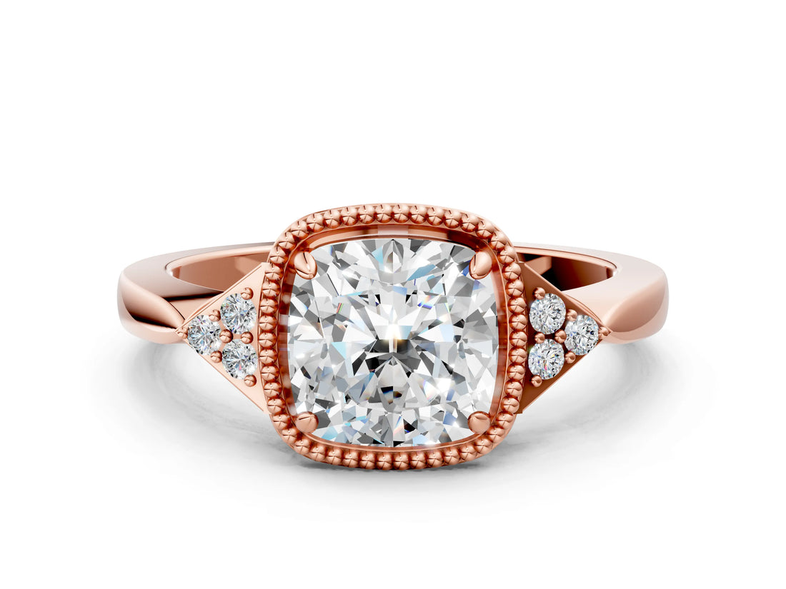 Rose gold Hexagonal Halo Cushion Cut Diamond Solitaire with Pavé Band and Four-Prong Setting_3
