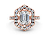 Rose gold Hexagonal Halo Emerald Cut Diamond Pavé Band with Four-Prong Setting_3