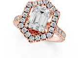 Rose gold Hexagonal Halo Emerald Cut Diamond Pavé Band with Four-Prong Setting_4