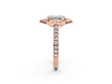 Rose gold Hexagonal Halo Emerald Cut Diamond Pavé Band with Four-Prong Setting_5