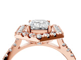 Rose gold Hexagonal Halo Emerald Cut Diamond Pavé Band with Four-Prong Setting_7