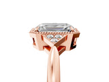 Rose gold Hexagonal Halo Emerald Cut Diamond Solitaire with Pavé Band and Four-Prong Setting_8