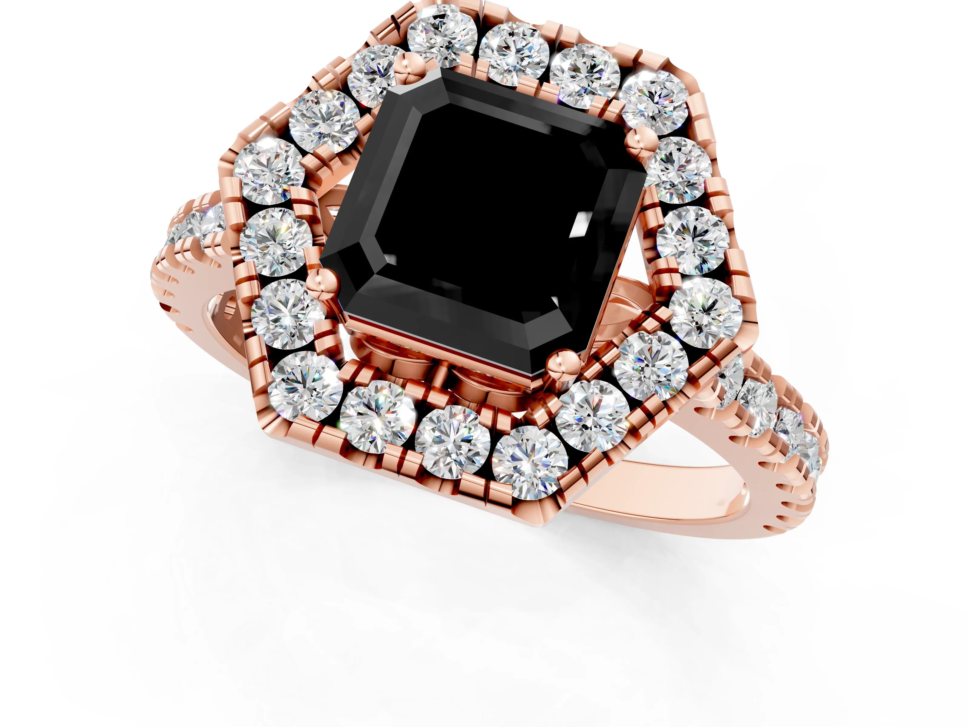 Rose gold Hexagonal Halo Fancy Black Asscher Cut Diamond Pavé Band with Four-Prong Setting_1