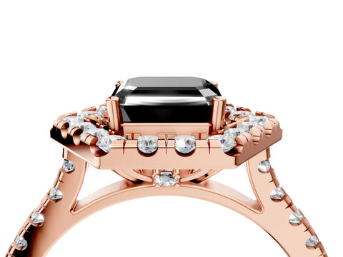 Rose gold Hexagonal Halo Fancy Black Asscher Cut Diamond Pavé Band with Four-Prong Setting_4