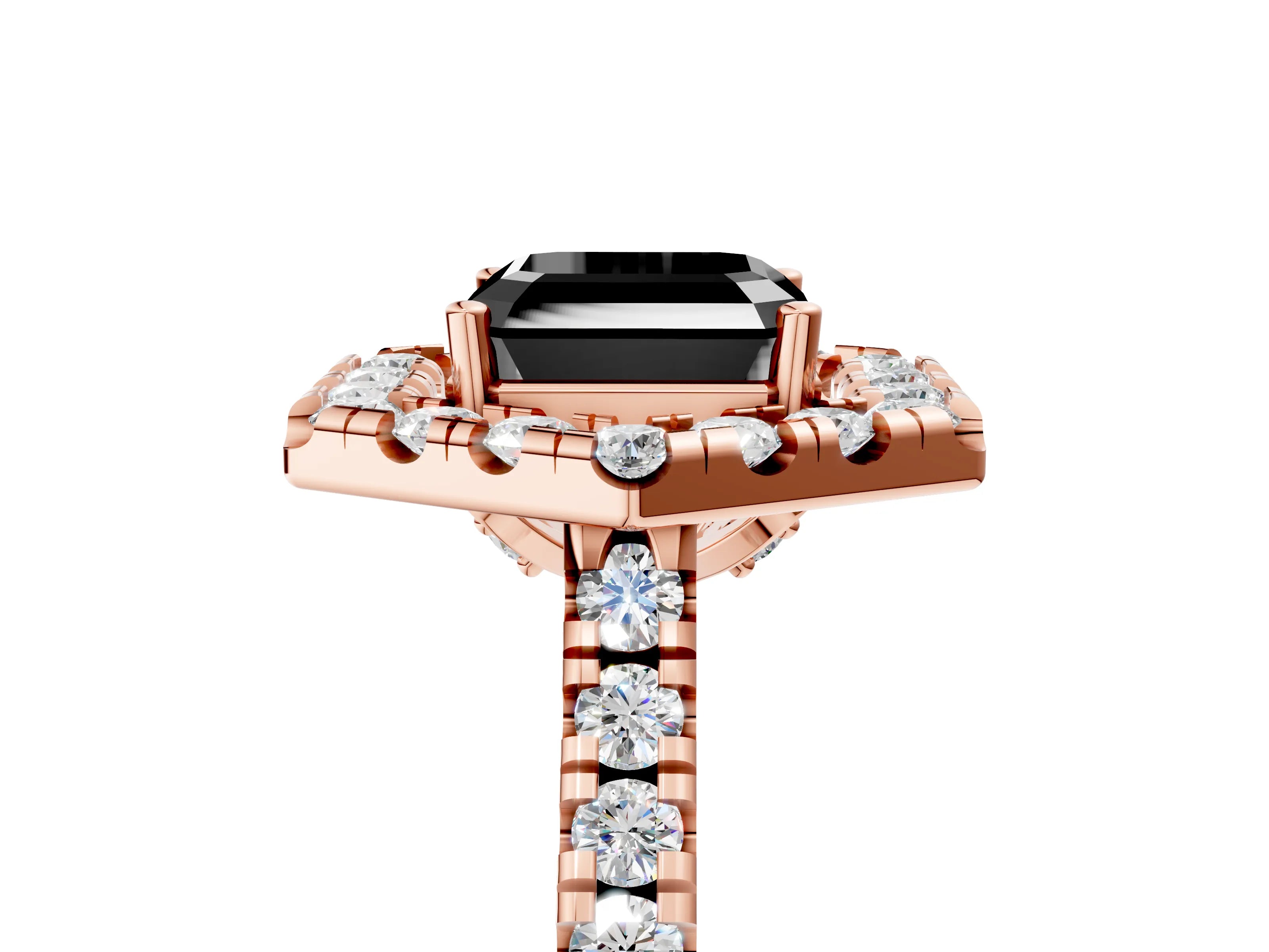 Rose gold Hexagonal Halo Fancy Black Asscher Cut Diamond Pavé Band with Four-Prong Setting_5