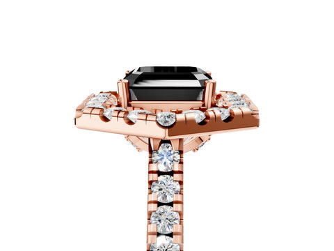 Rose gold Hexagonal Halo Fancy Black Asscher Cut Diamond Pavé Band with Four-Prong Setting_5