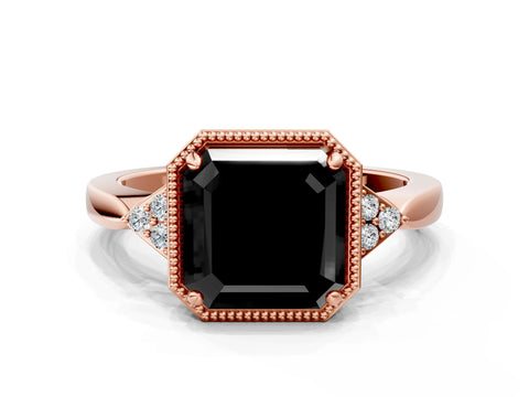 Rose gold Hexagonal Halo Fancy Black Asscher Cut Diamond Solitaire with Pavé Band and Four-Prong Setting_3