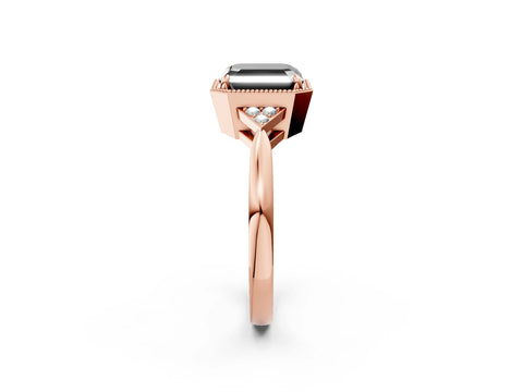 Rose gold Hexagonal Halo Fancy Black Asscher Cut Diamond Solitaire with Pavé Band and Four-Prong Setting_5